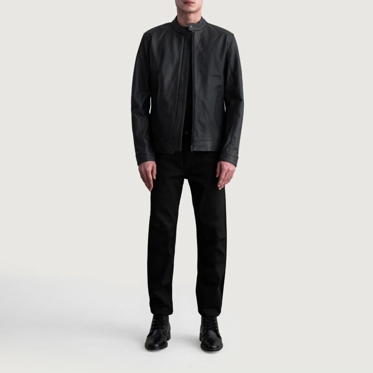 Mens Zen Matte Black Leather Biker Jacket Full Length-2-1724073705177